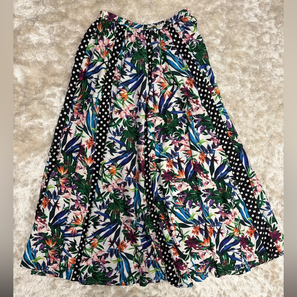 Tropical Floral A-Line Pleated Flowy Vacation Maxi Circle Skirt,Small, Like new